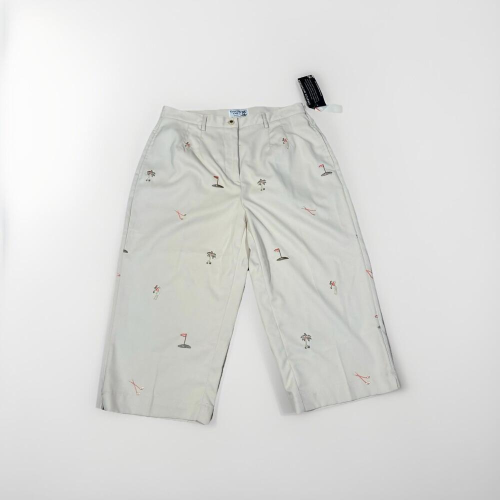 Coral Bay Golf Womens Embroidered Golf Palm Capri Golf Pants Beige Size 12 P(A4)